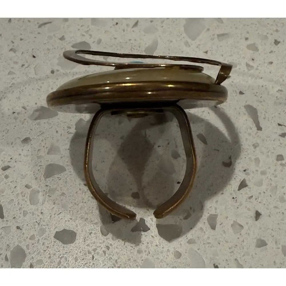 Vintage Jan Michael SF Resin Statement Ring Adjustable Copper